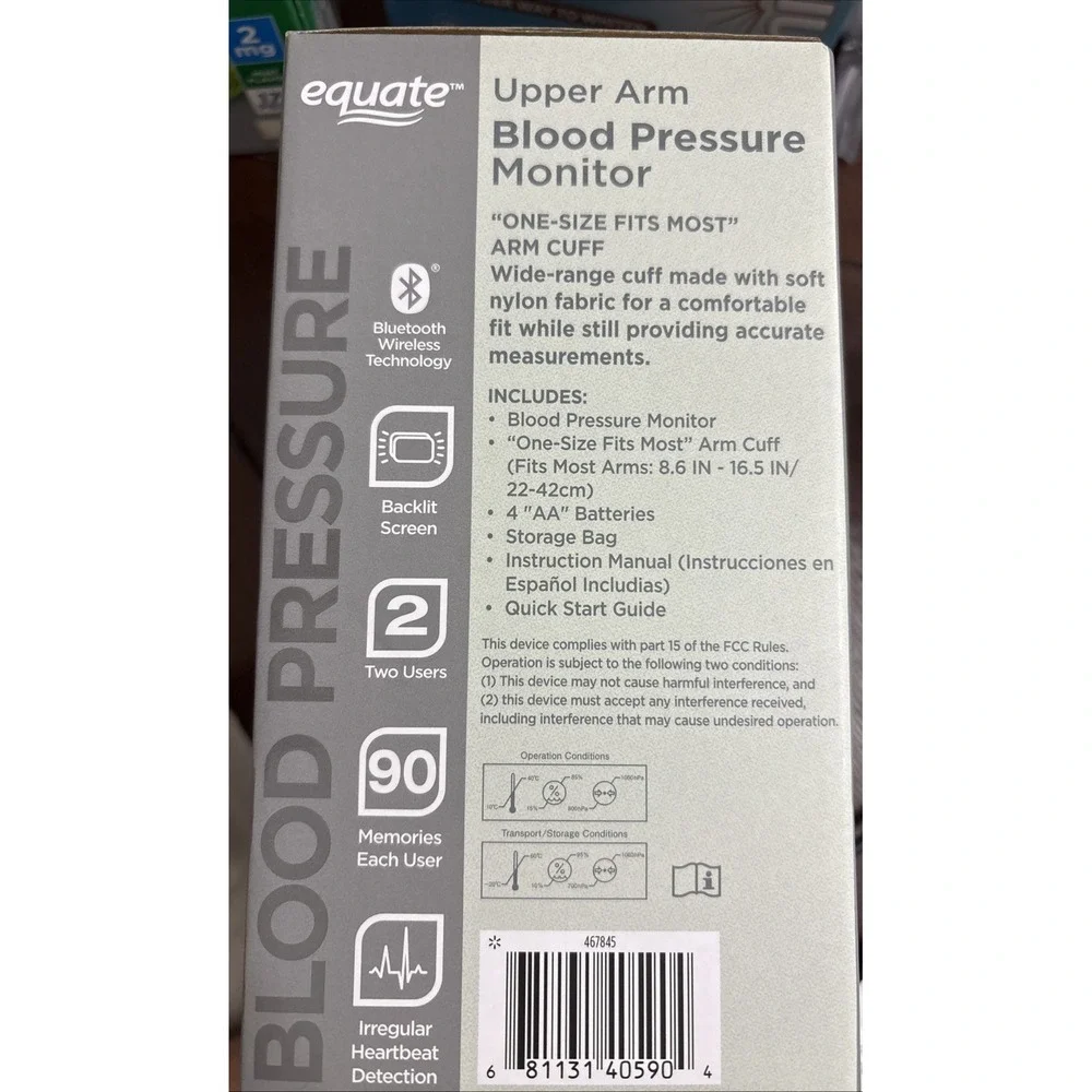 EQUATE 6000 Series Wireless Blood Pressure Series Upper Arm Monitor Black